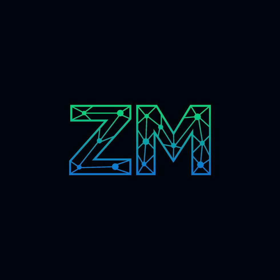 Abstract letter ZM logo design with line dot connection for technology and digital business company. vector