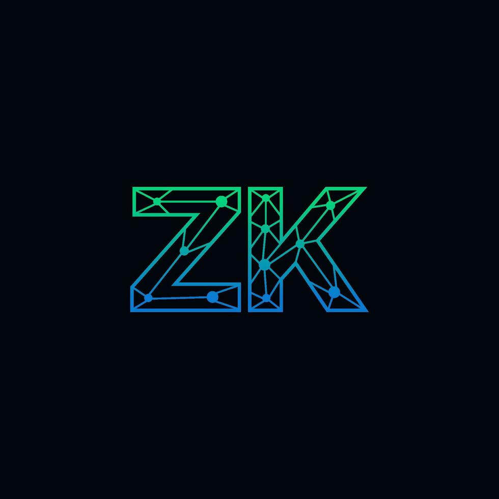 Abstract letter ZK logo design with line dot connection for technology and digital business company. vector