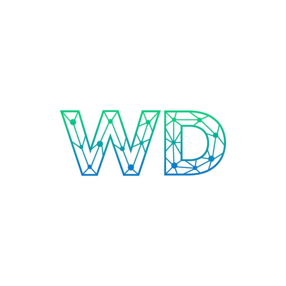 Abstract letter WD logo design with line dot connection for technology and digital business company. vector