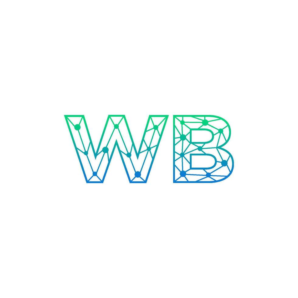 Abstract letter WB logo design with line dot connection for technology and digital business company. vector