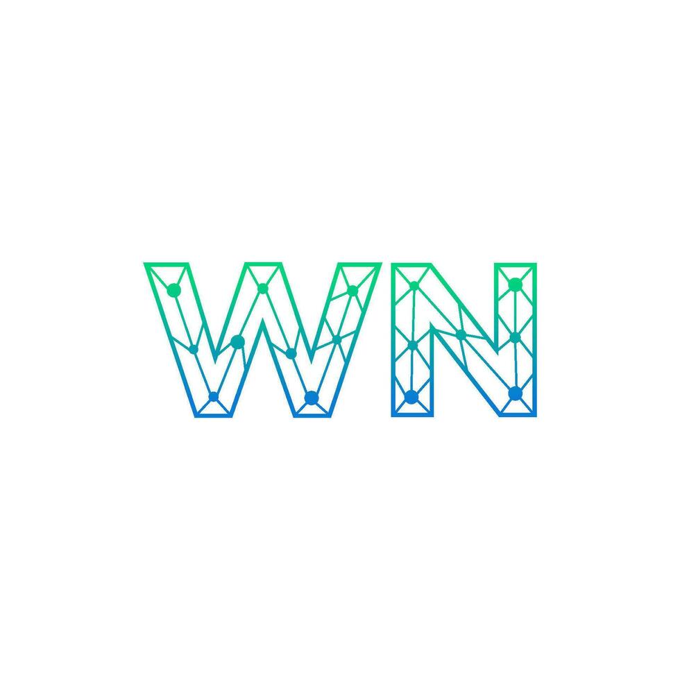 Abstract letter WN logo design with line dot connection for technology and digital business company. vector