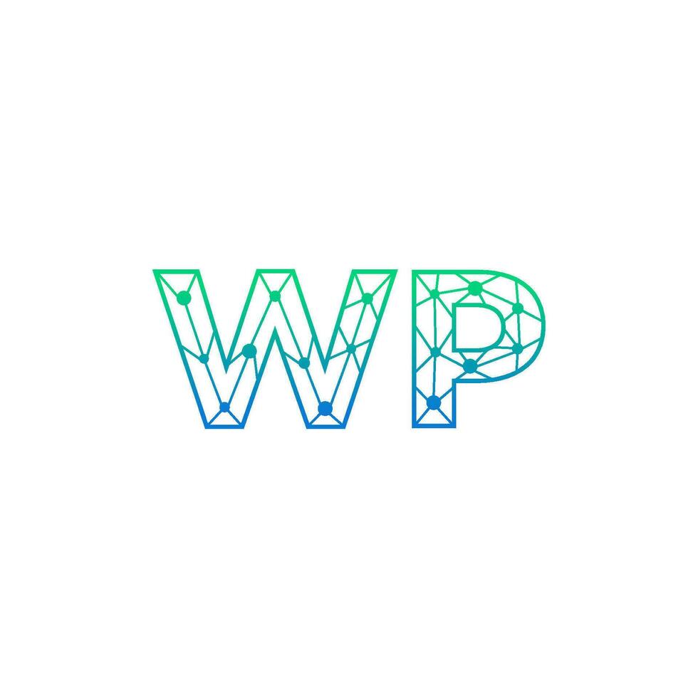 Abstract letter WP logo design with line dot connection for technology and digital business company. vector