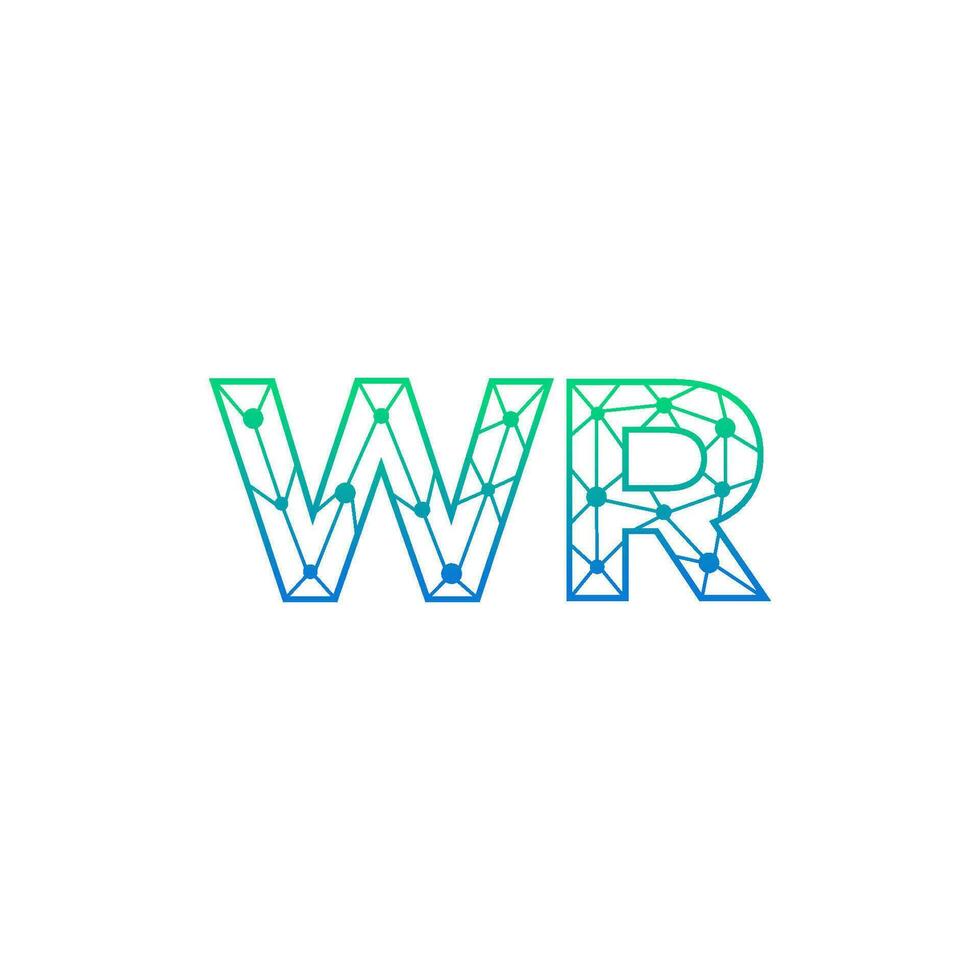 Abstract letter WR logo design with line dot connection for technology and digital business company. vector