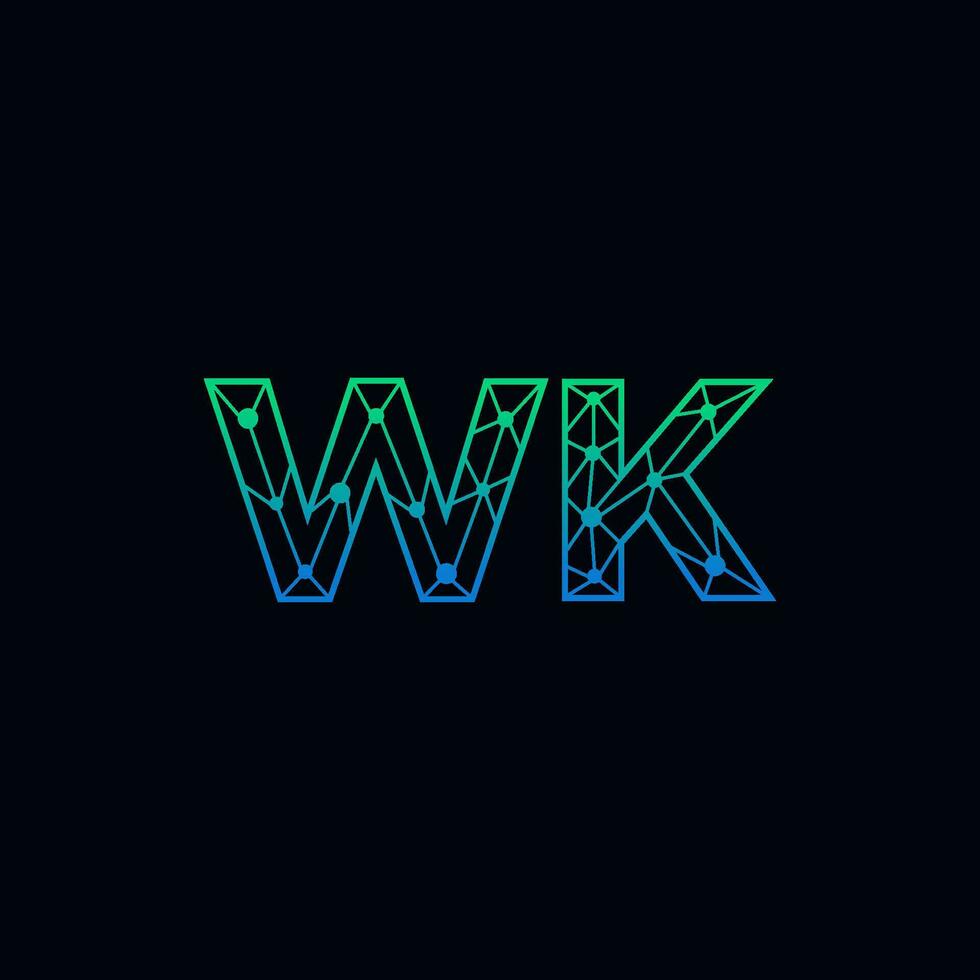 Abstract letter WK logo design with line dot connection for technology and digital business company. vector