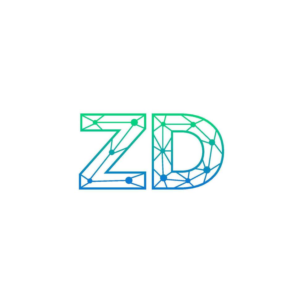 Abstract letter ZD logo design with line dot connection for technology and digital business company. vector