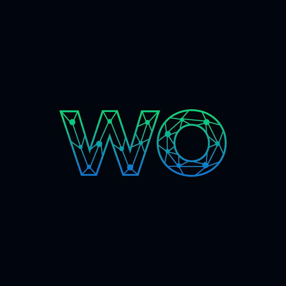 Abstract letter WO logo design with line dot connection for technology and digital business company. vector