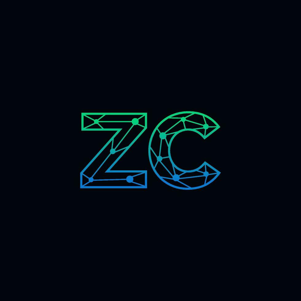Abstract letter ZC logo design with line dot connection for technology and digital business company. vector