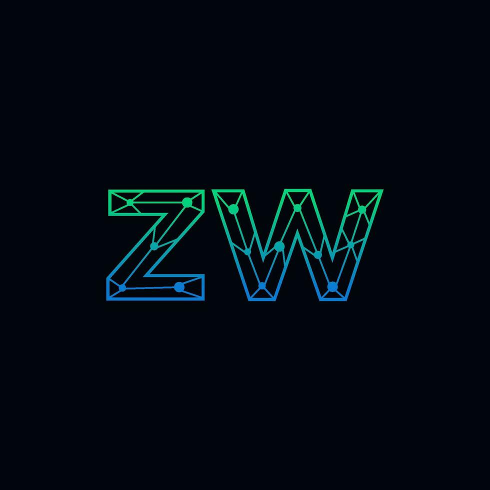 Abstract letter ZW logo design with line dot connection for technology and digital business company. vector