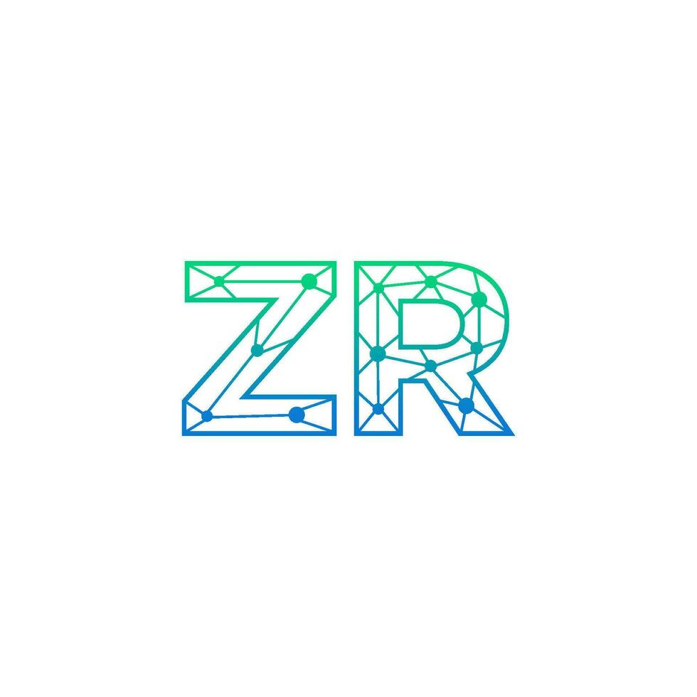 Abstract letter ZR logo design with line dot connection for technology and digital business company. vector