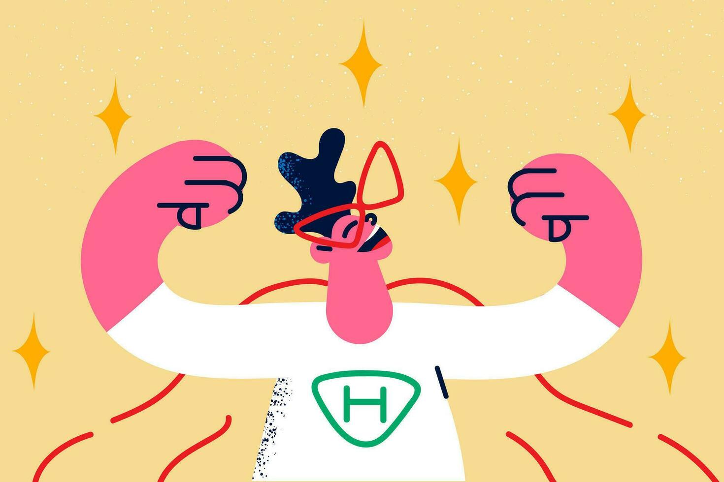 Happy little boy kid show biceps act as superhero. Smiling cute small child feel powerful as hero celebrate win or victory. Dream big. Success and power concept. Vector illustration.