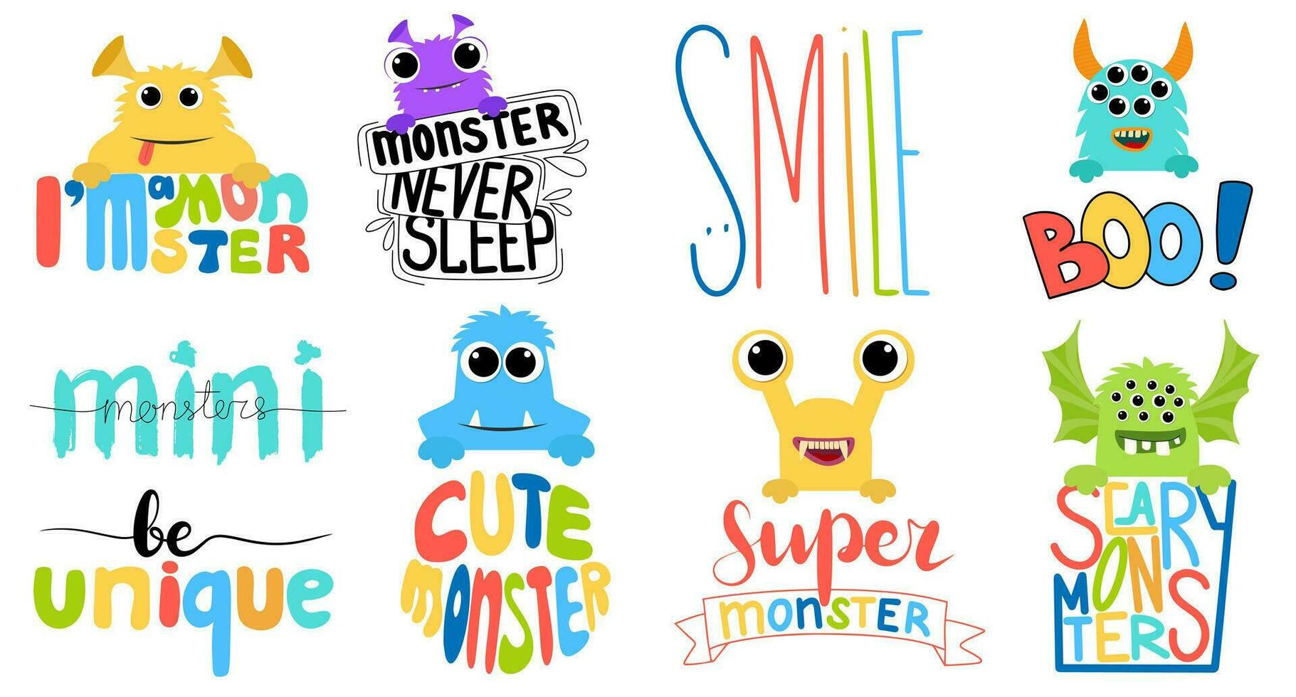 Monster party. Cute Halloween design with monster hands. Handwritten lettering. Good for clothes, greeting card, poster, and mug design. Vector illustration