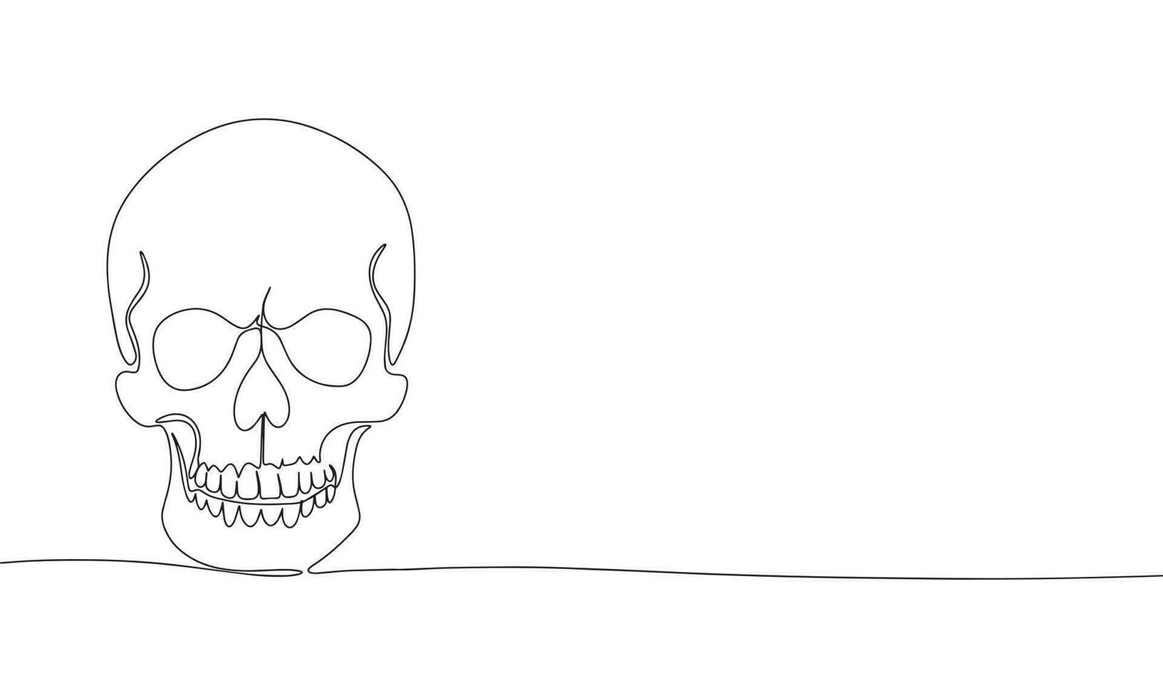 Human skull isolated on white background. One line continuous vector illustration. Line art, outline.