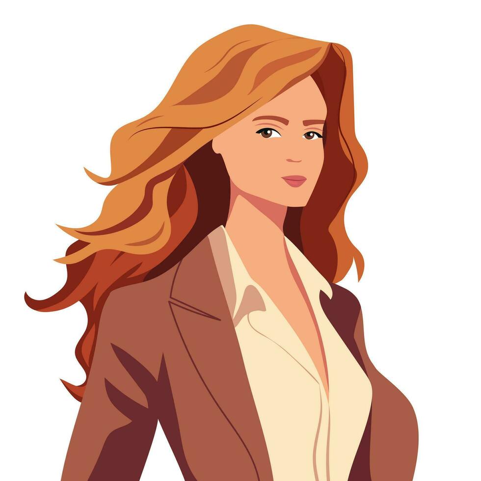 retrato de hermosa mujer de negocios. de moda negocio dama en chaqueta. avatar para social redes oficina estilo. vector ilustración en plano estilo.