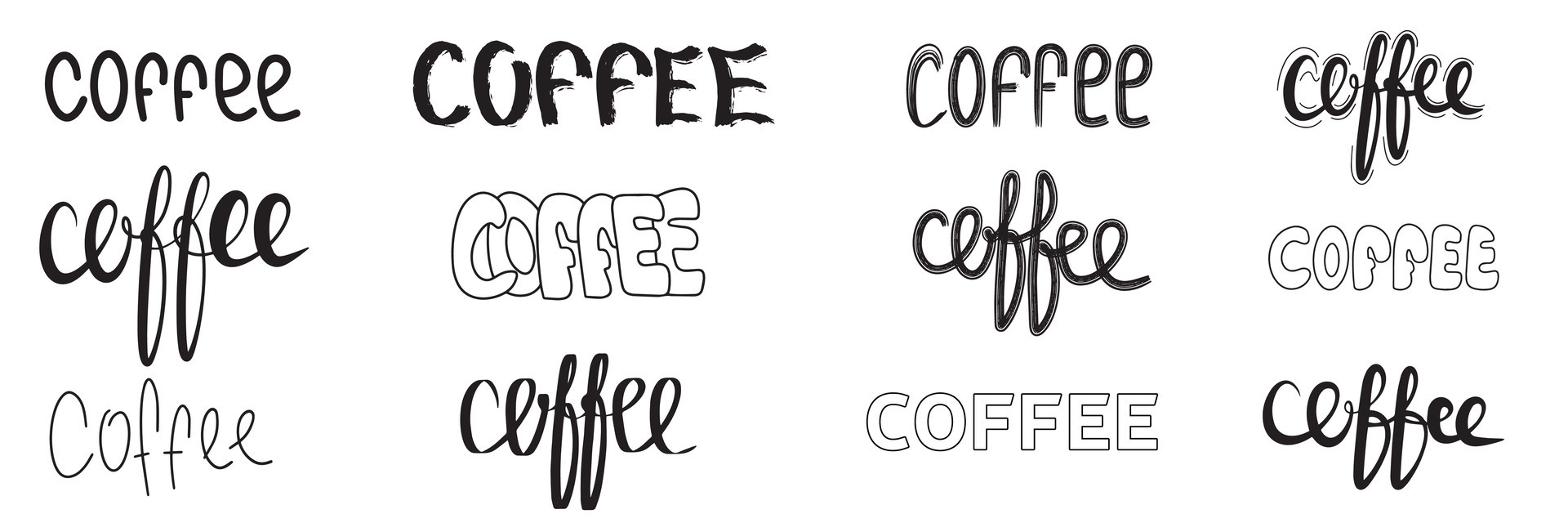 grande conjunto de palabra café. grande colección mano dibujado