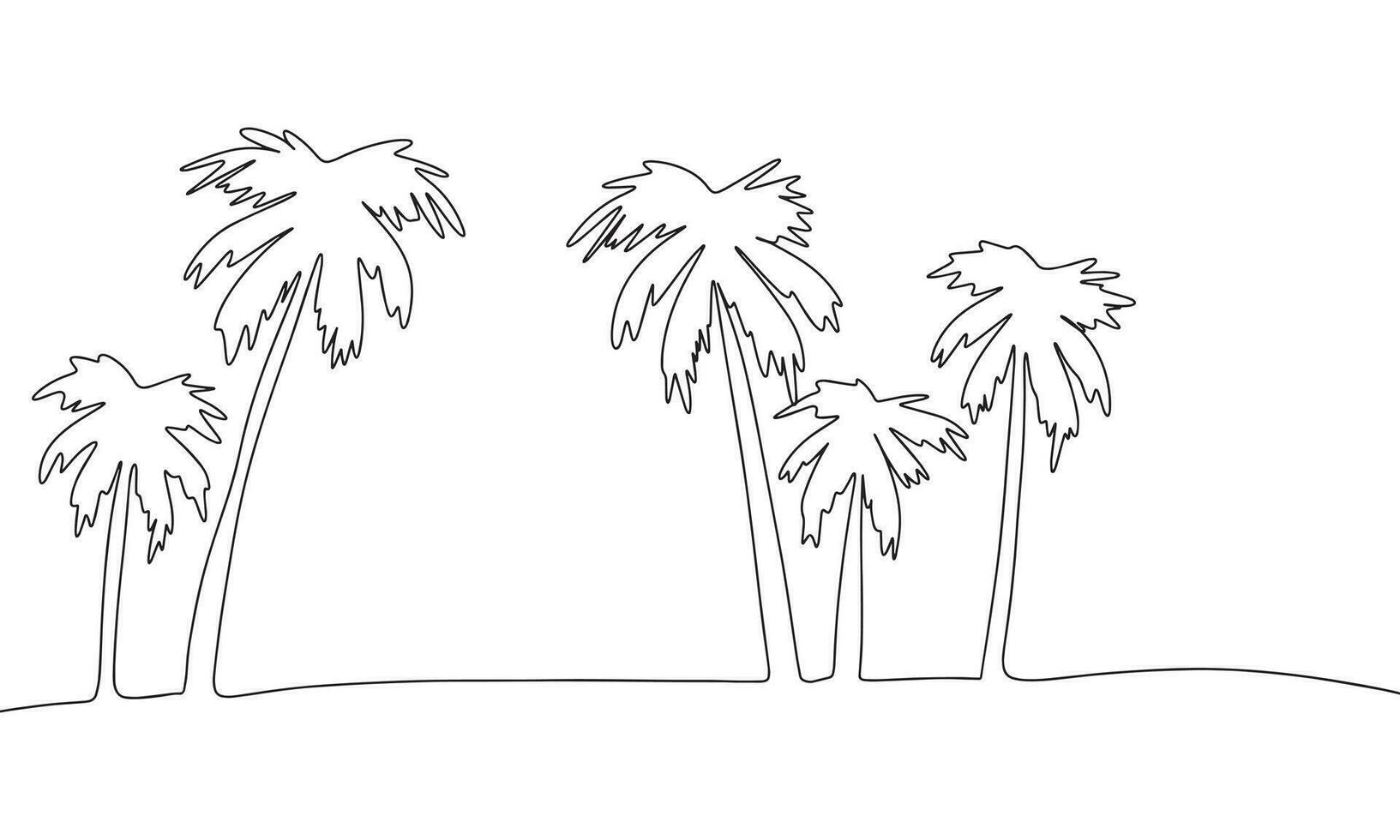 One Continuous line drawing of palm trees. Thin curls and romantic symbols in simple linear style. Minimalistic Doodle vector illustration