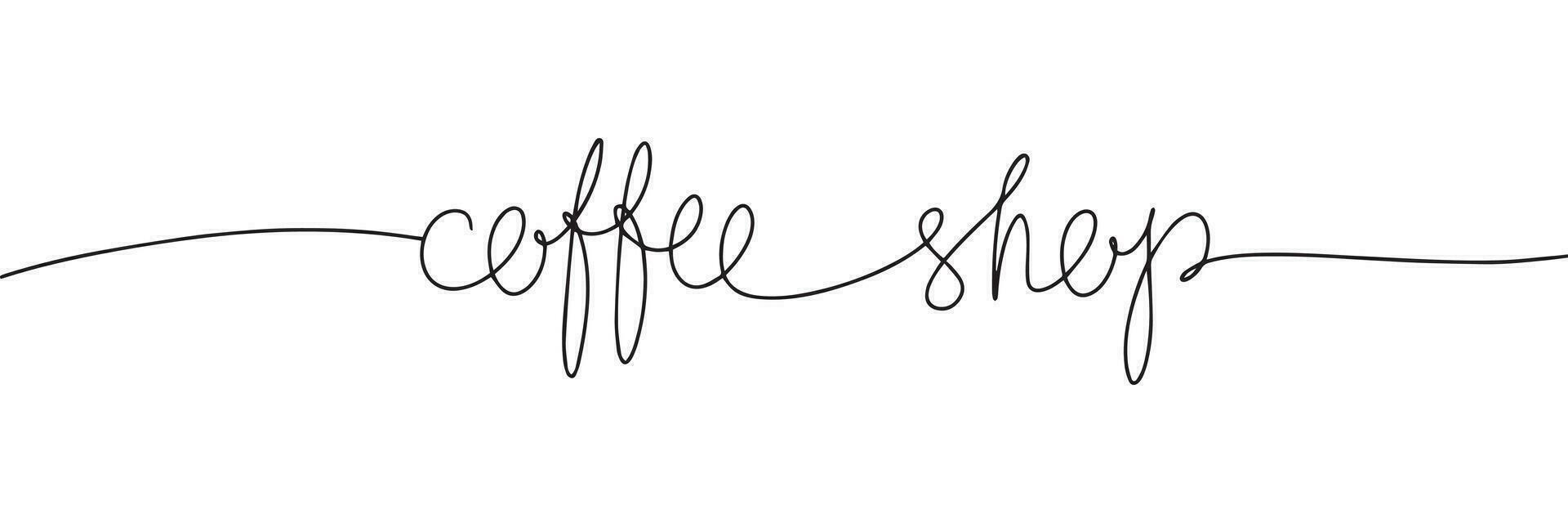 Coffee shop handwritten lettering. Continuous line drawing text design. Vector illustration