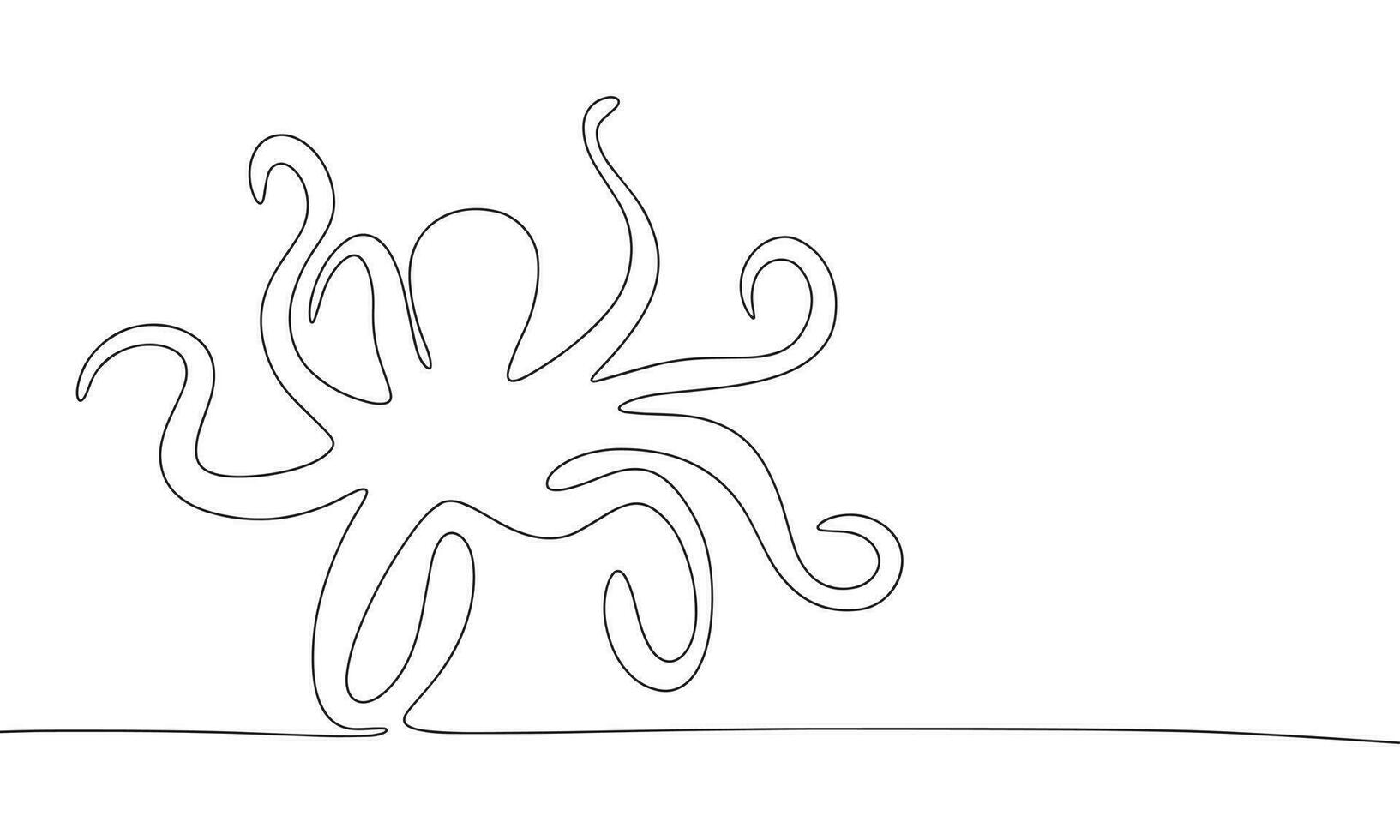 Continuous line drawing of silhouette octopus. Vector illustration as line art outline wallpaper for minimal poster, template, banner