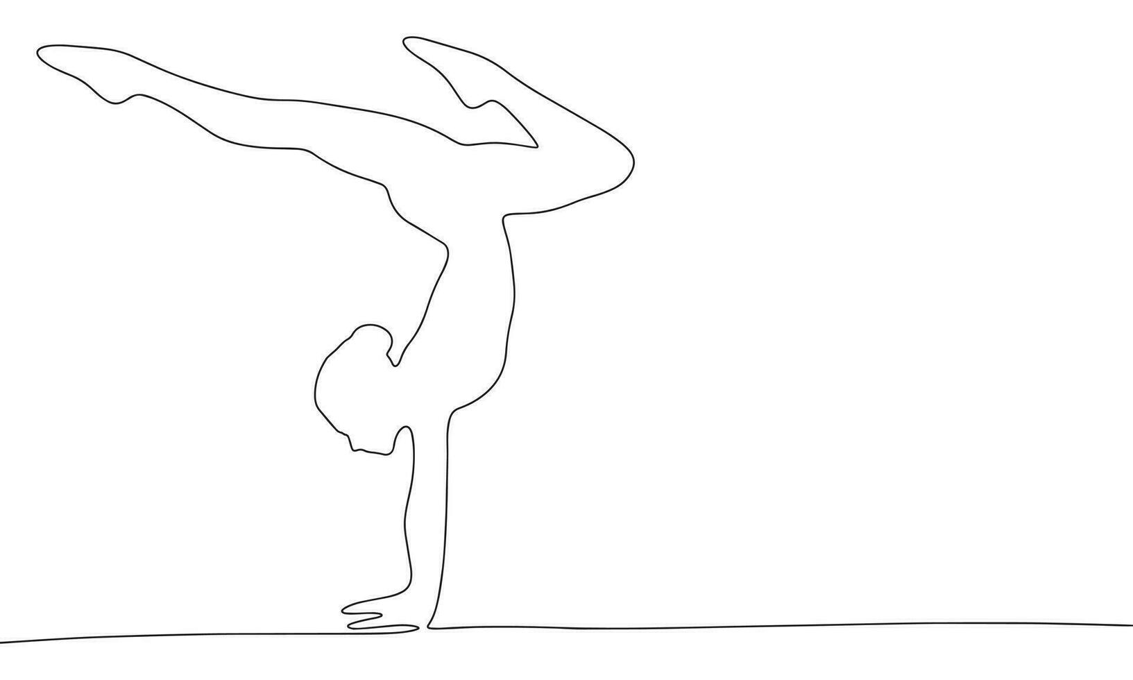 Gymnast isolated on white background. One line continuous woman fitness vector illustration. Outline, line art silhouette