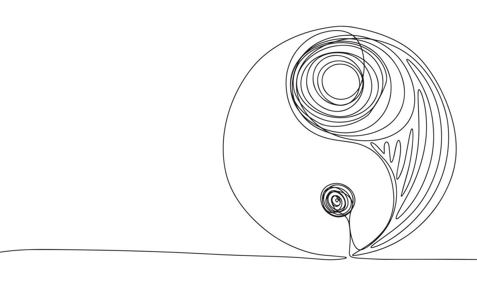 Yin and yang sketch. One line continuous hand drawing. Outline, line art vector illustration.