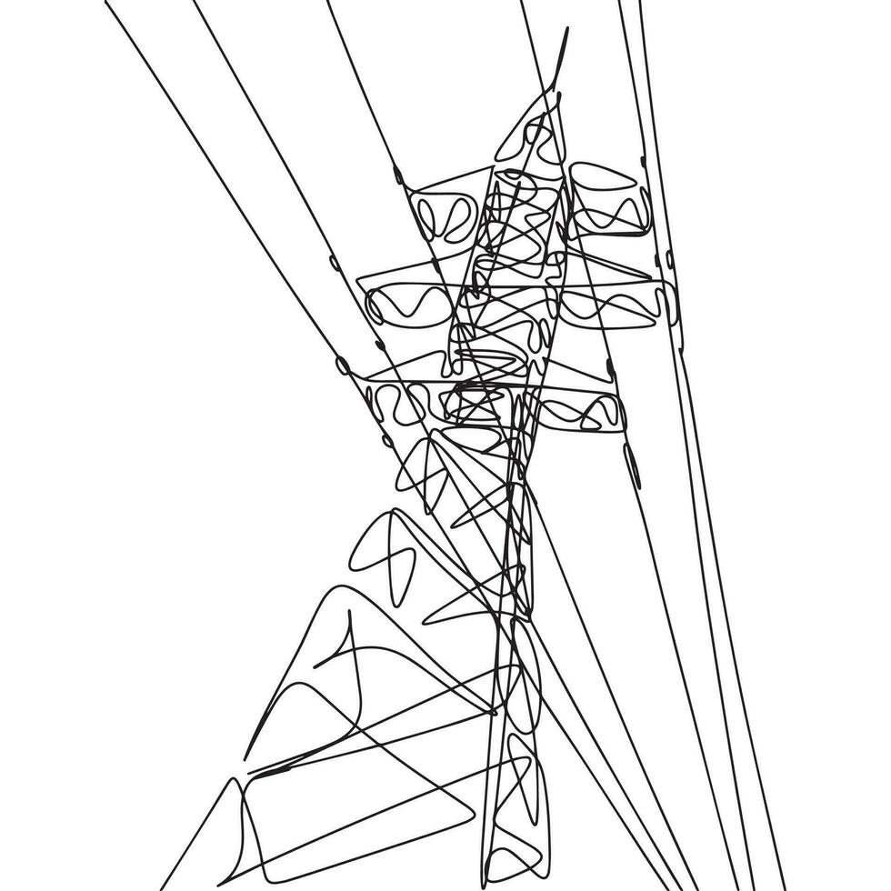 Continuous line Electric power transmission art. Single  electrical energy concept. Line art, outline, banner in minimalism style. Vector illustration