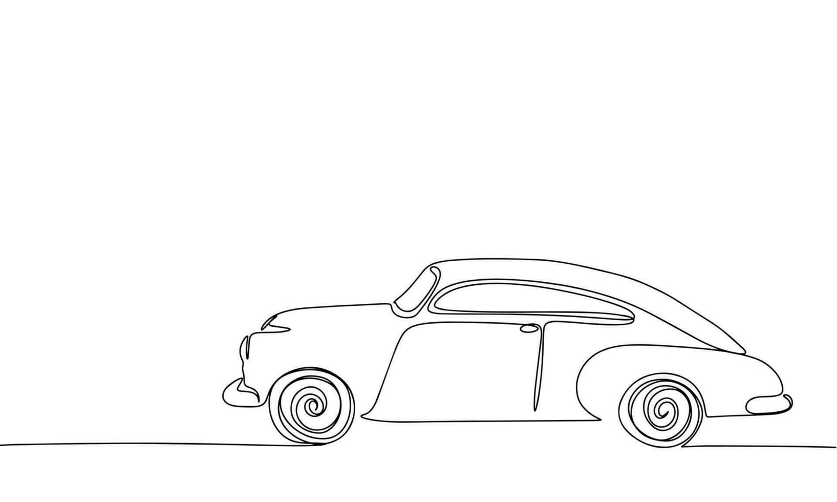 Continuous one line drawing retro car. Vector illustration transport banner concept line art, outline silhouette.