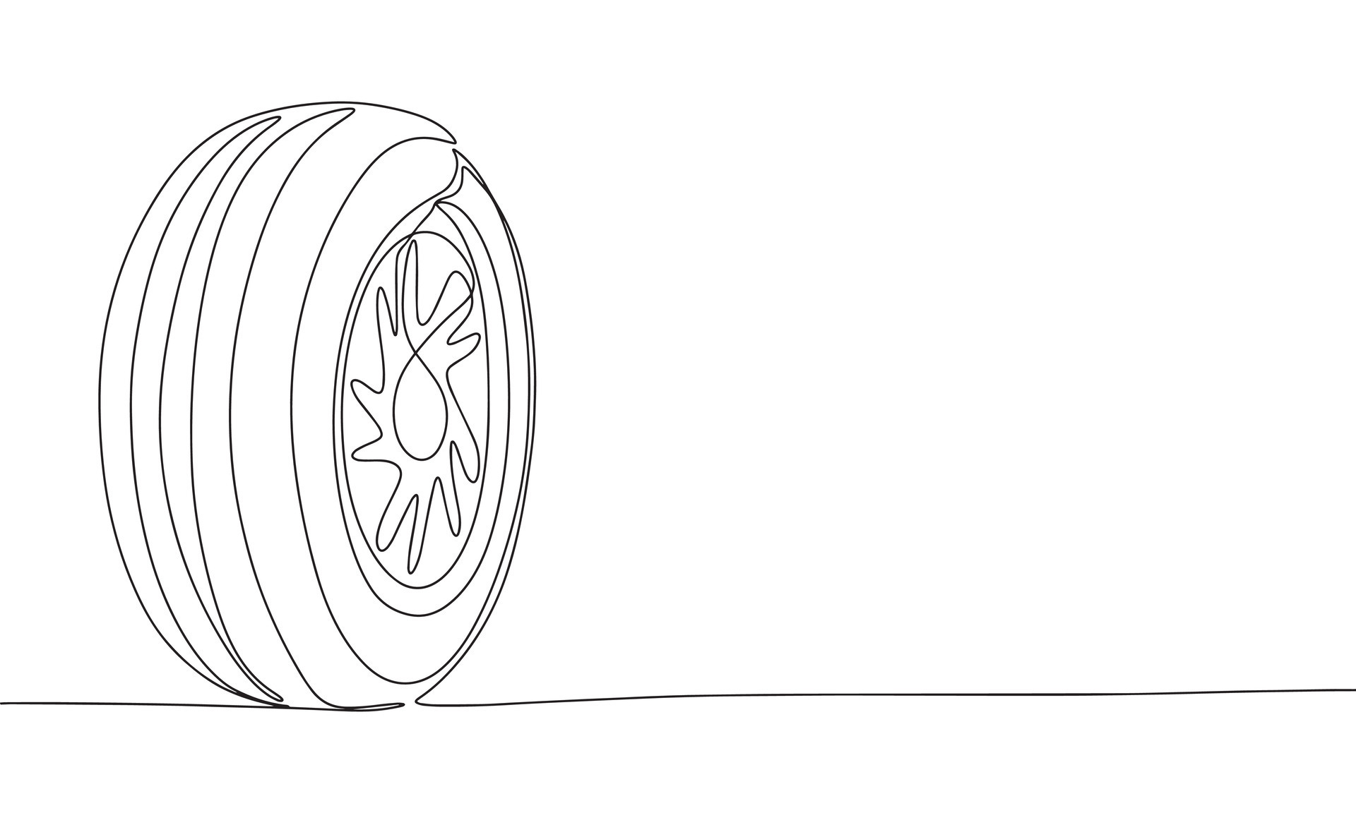 Tyre sketch. One line continuous hand drawing. Outline, line art vector