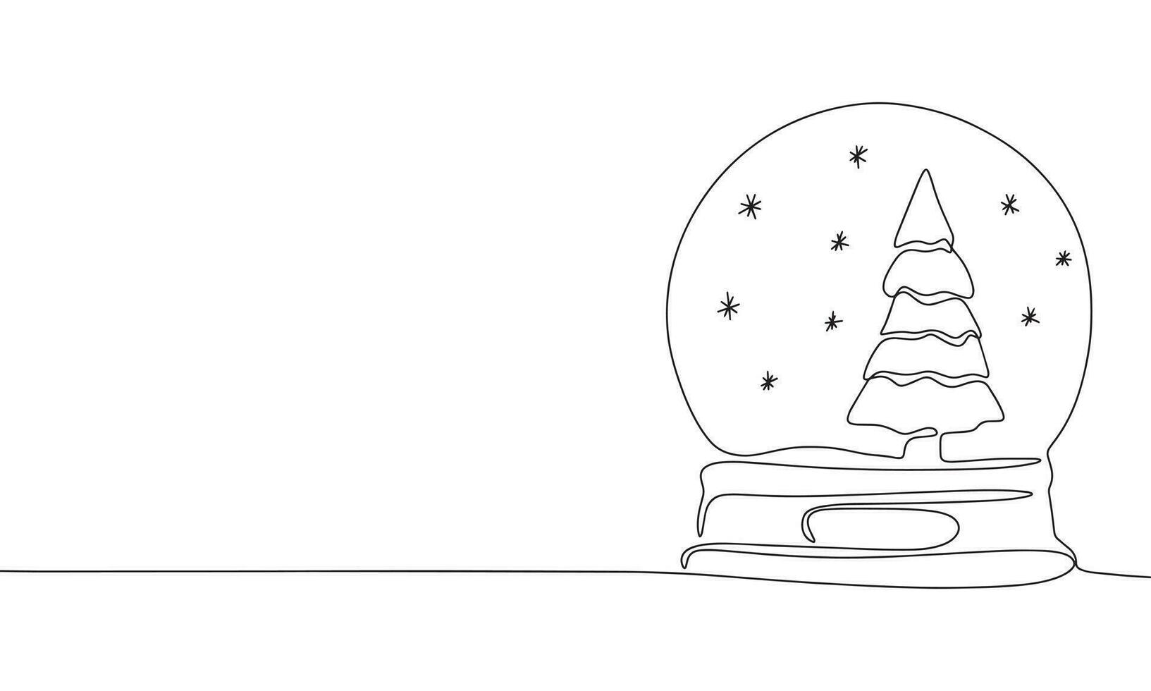 Continuous one line drawing snowball with spruce. Vector illustration Christmas banner concept line art, outline silhouette.