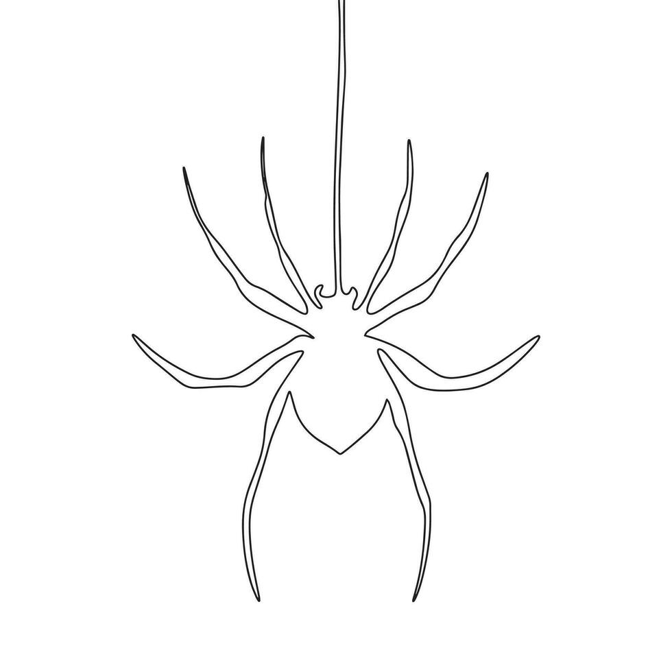 Continuous line drawing of spider on net. Vector illustration as line art outline wallpaper for minimal poster, template, banner