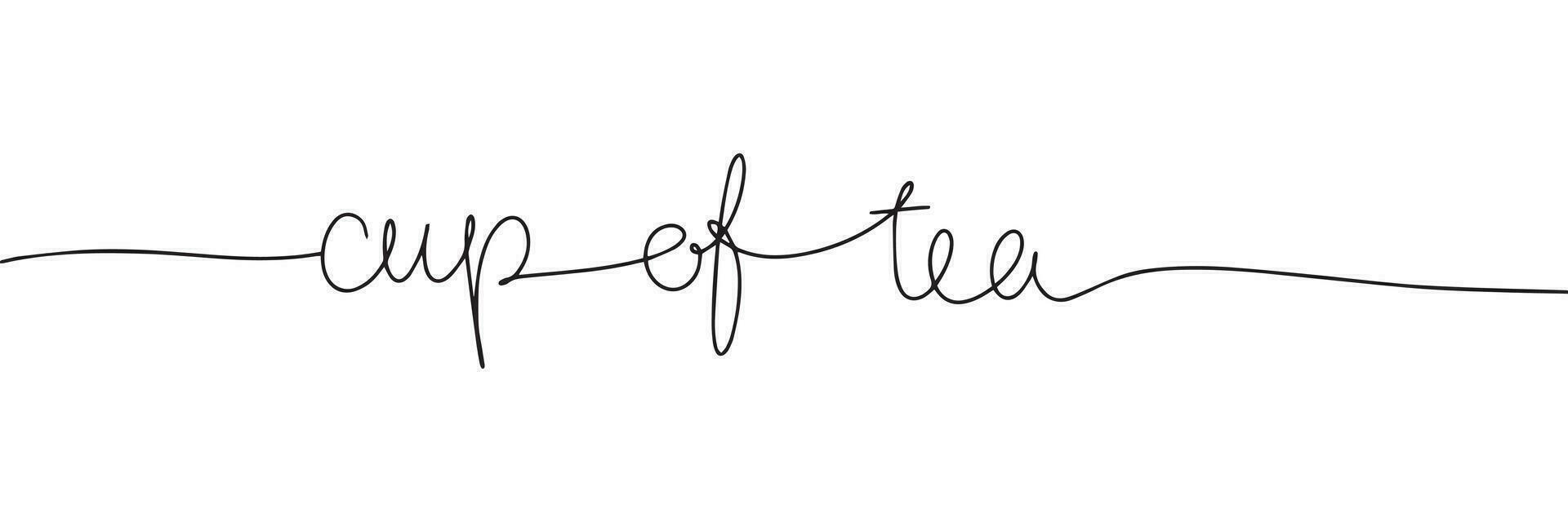 Cup of tea handwritten lettering. Continuous line drawing text design. Vector illustration