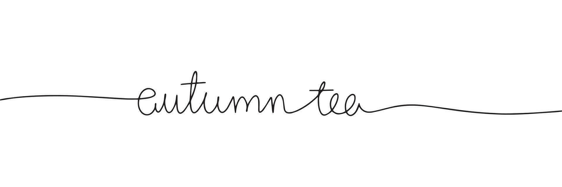 Autumn tea handwritten lettering. Continuous line drawing text design. Vector illustration