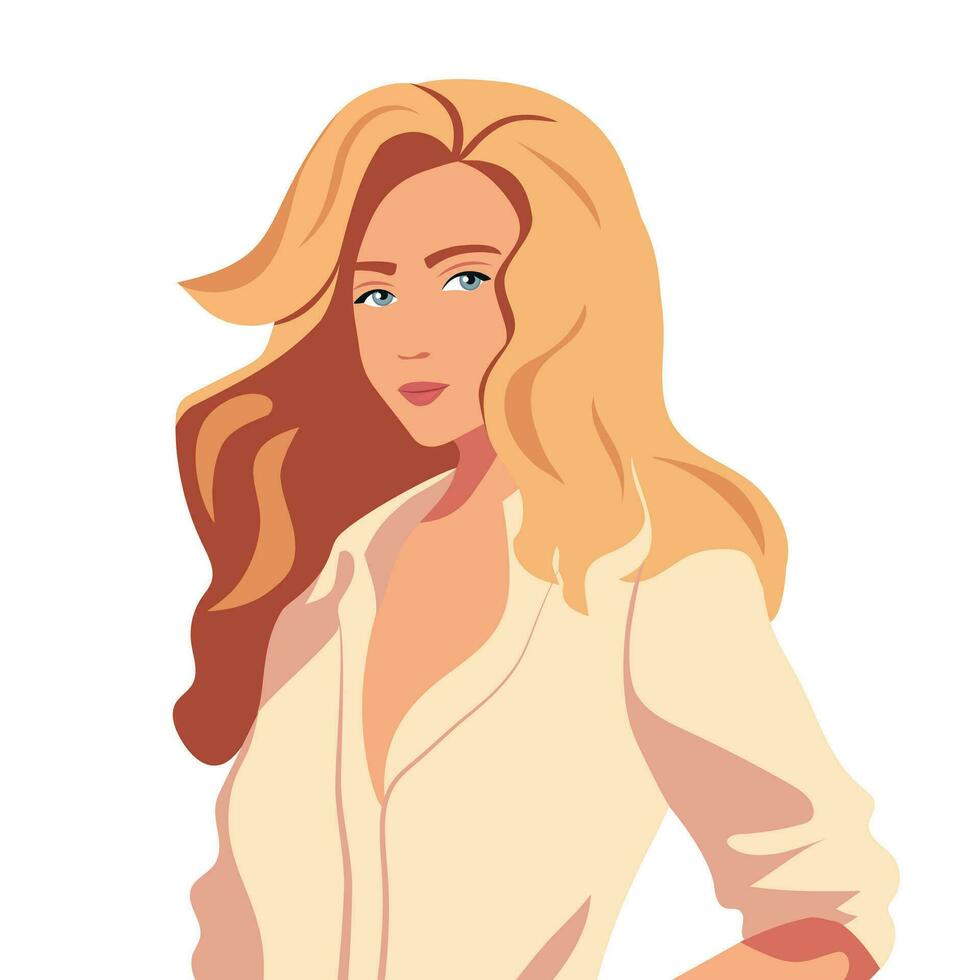 retrato de mujer de negocios en camisa aislado vector ilustración. hermosa joven rubio mujer.