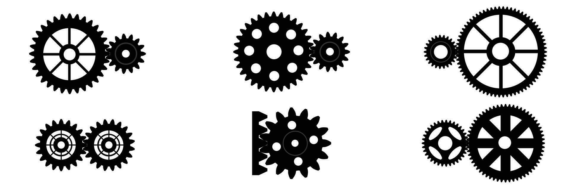 Collection of gears, cogs wheels. Vector illustration as silhouette of black gears.