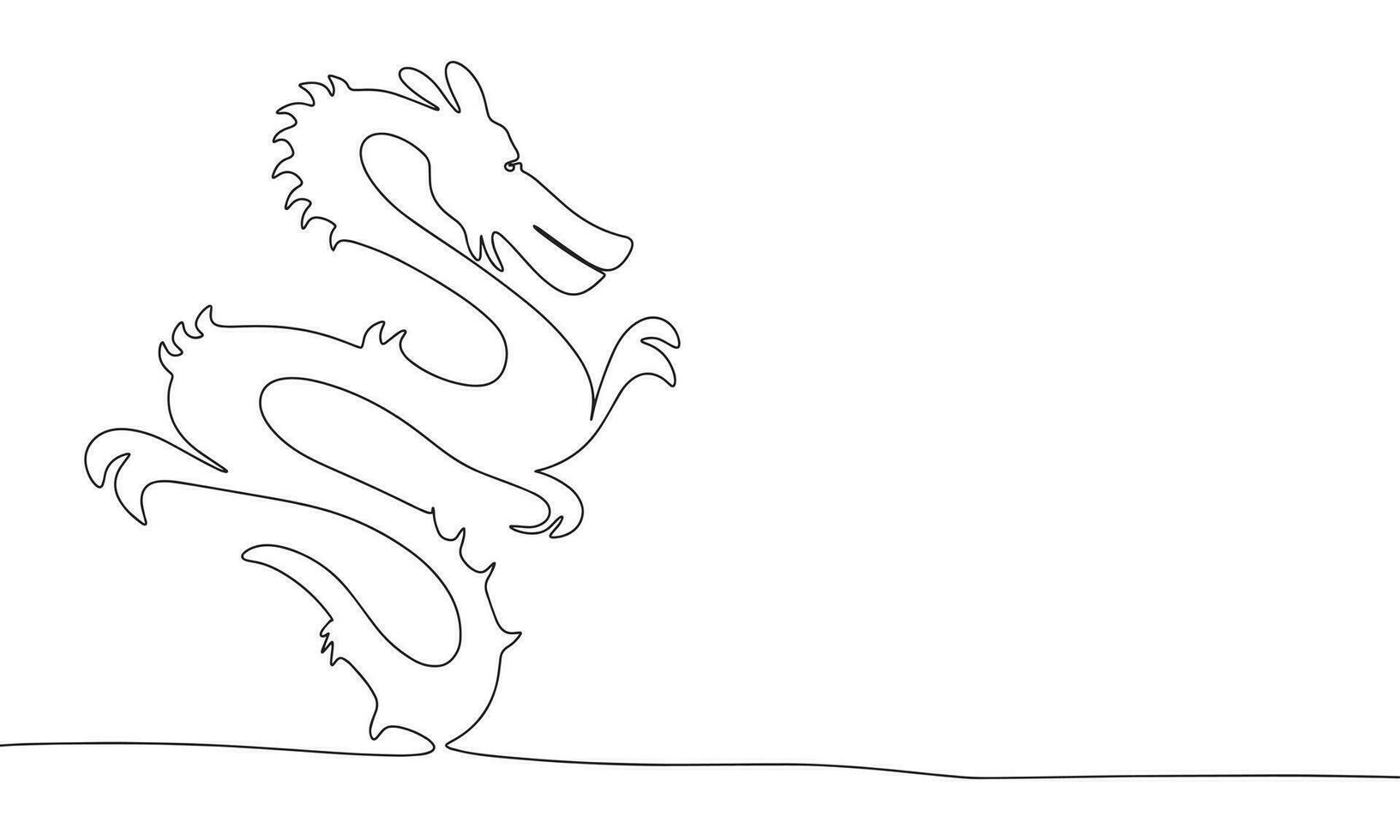 Symbol 2024 year continuous line drawing art. Abstract simple dragon. One line continuous outline isolated vector illustration.