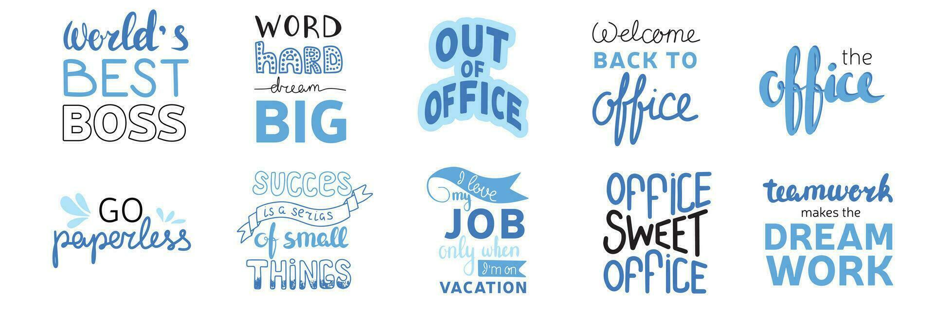 Big set of business work phrase and quote. Motivational quote. Ink illustration. Modern brush calligraphy. Isolated on white background. vector