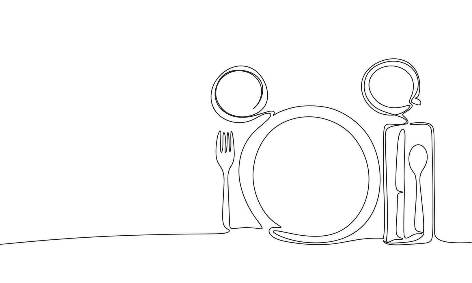 continuo línea dibujo de de cuchillería cuchara, tenedor, lámina, negro y blanco vector minimalista ilustración de restaurante concepto