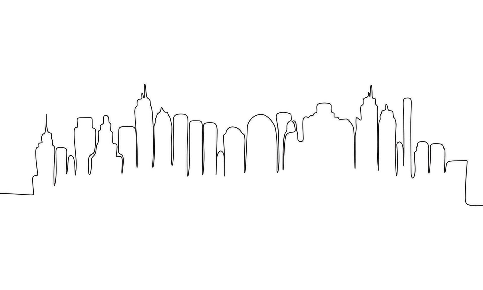 Abstract horizon view city in continuous line art drawing style. Minimalist black linear sketch isolated on white background. Vector illustration