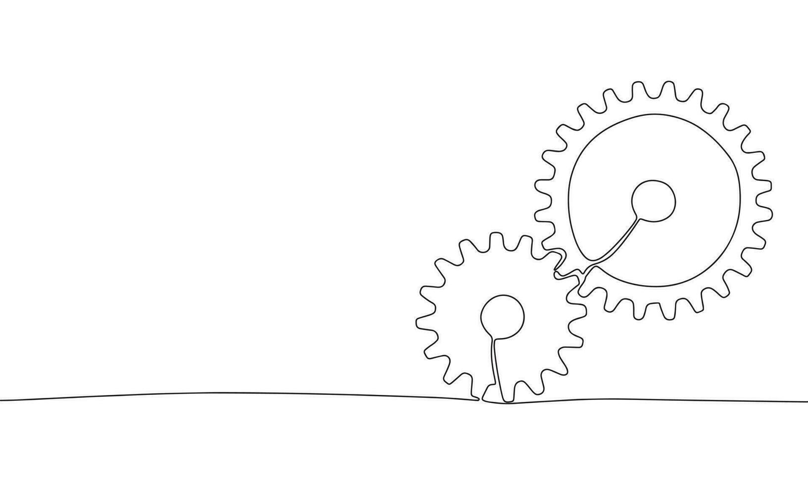 Continuous one line drawing gears, cogs wheels. Vector illustration technology banner concept line art, outline silhouette.