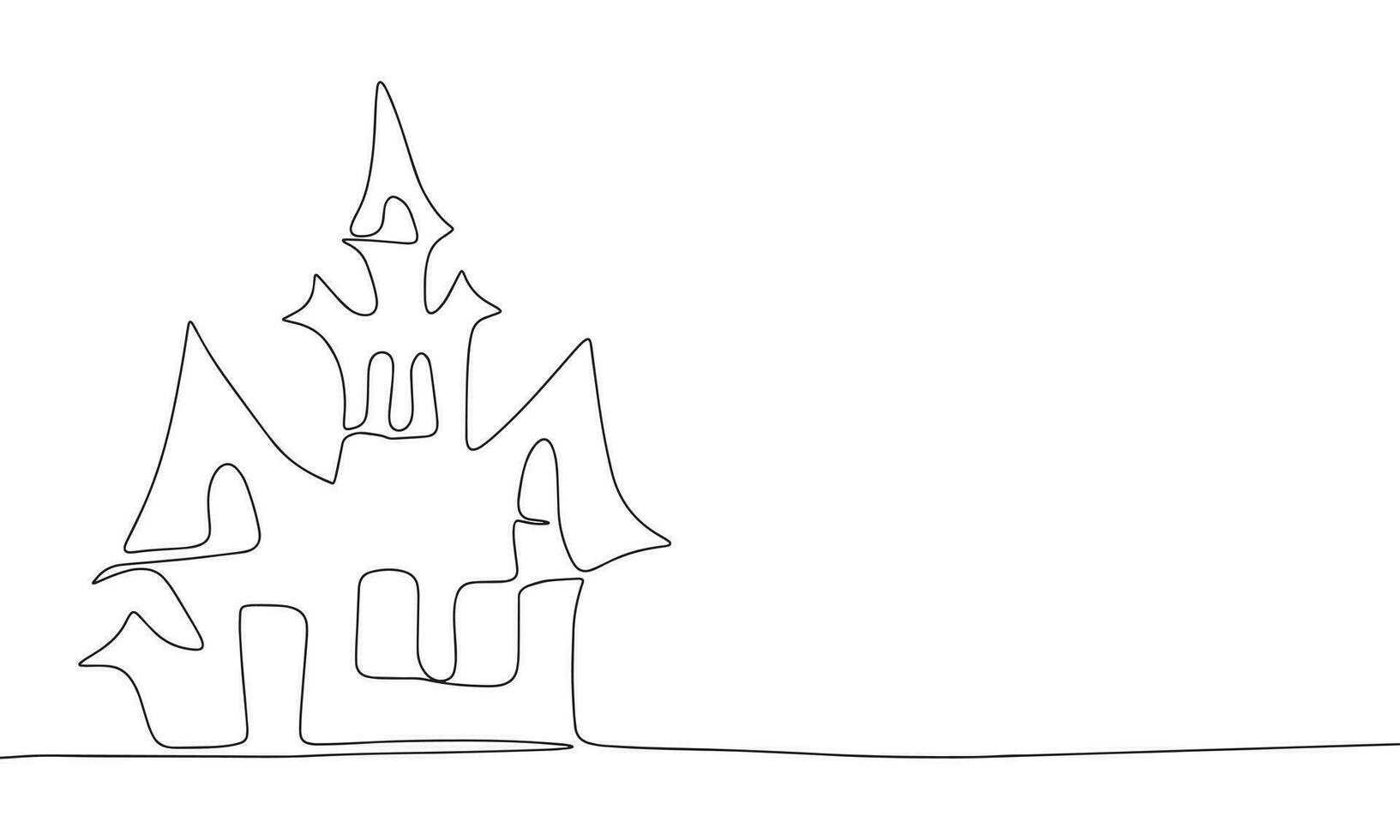One line scary house. Line art Halloween house. One line continuous Halloween banner. Outline vector illustration.