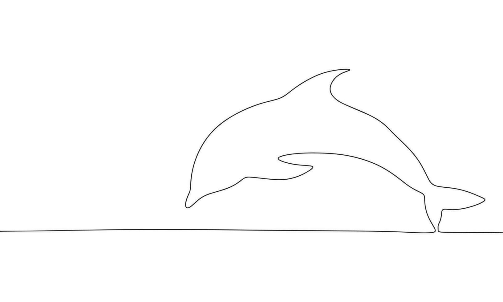 One line dolphin. Line art dolphin silhouette. One line continuous ocean banner. Outline vector illustration.