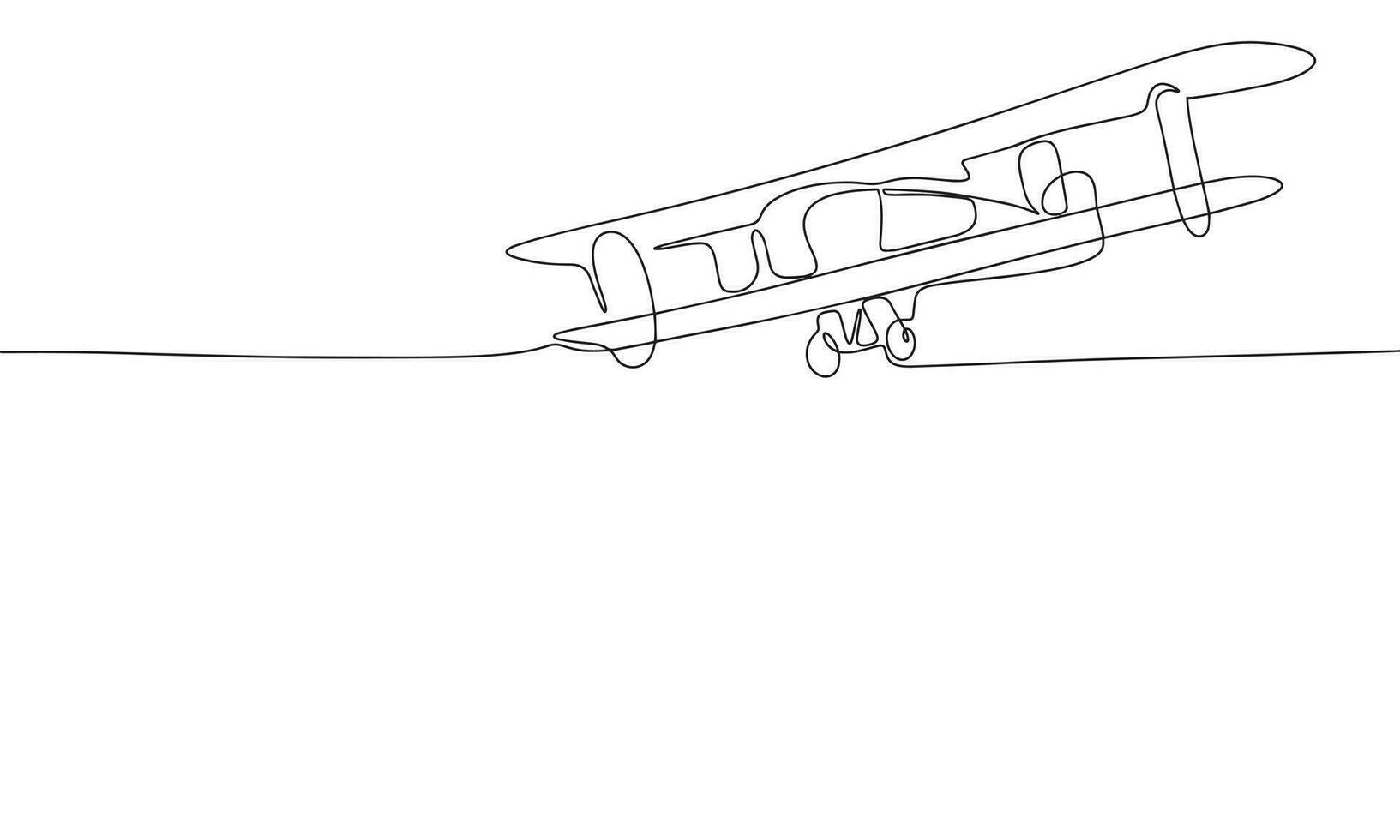 Continuous one line drawing of Biplane banner. Linear style. Doodle vector illustration