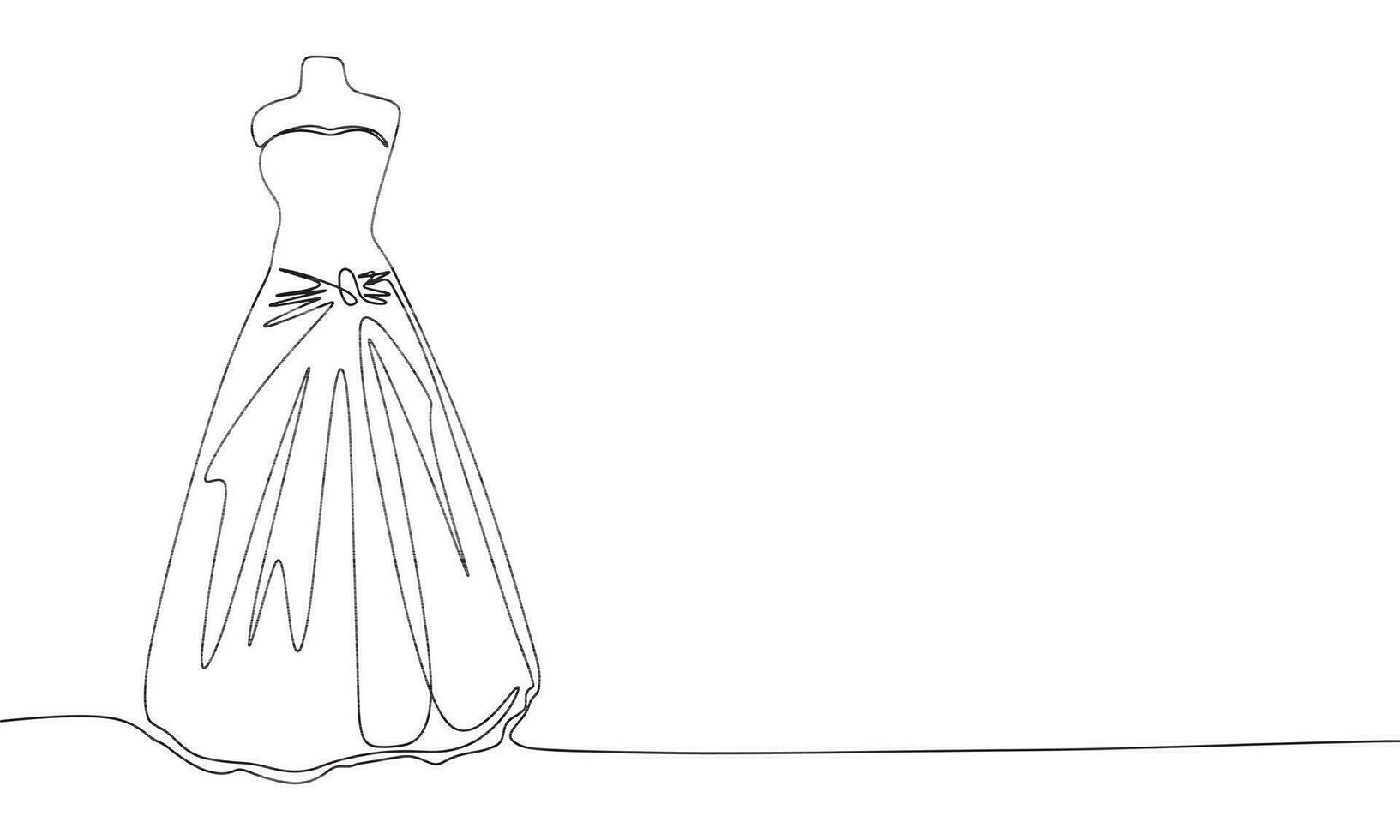 One line fashion dress. Line art dress on clothing mannequin. One line continuous fashion banner. Outline vector illustration.