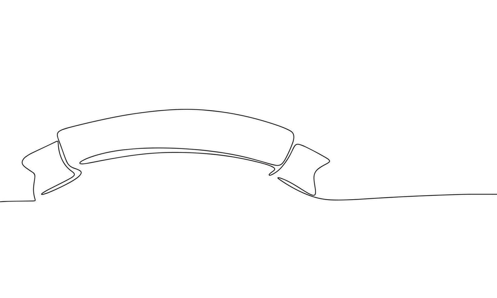 Continuous one line drawing of ribbon banner. Linear style. Doodle vector illustration