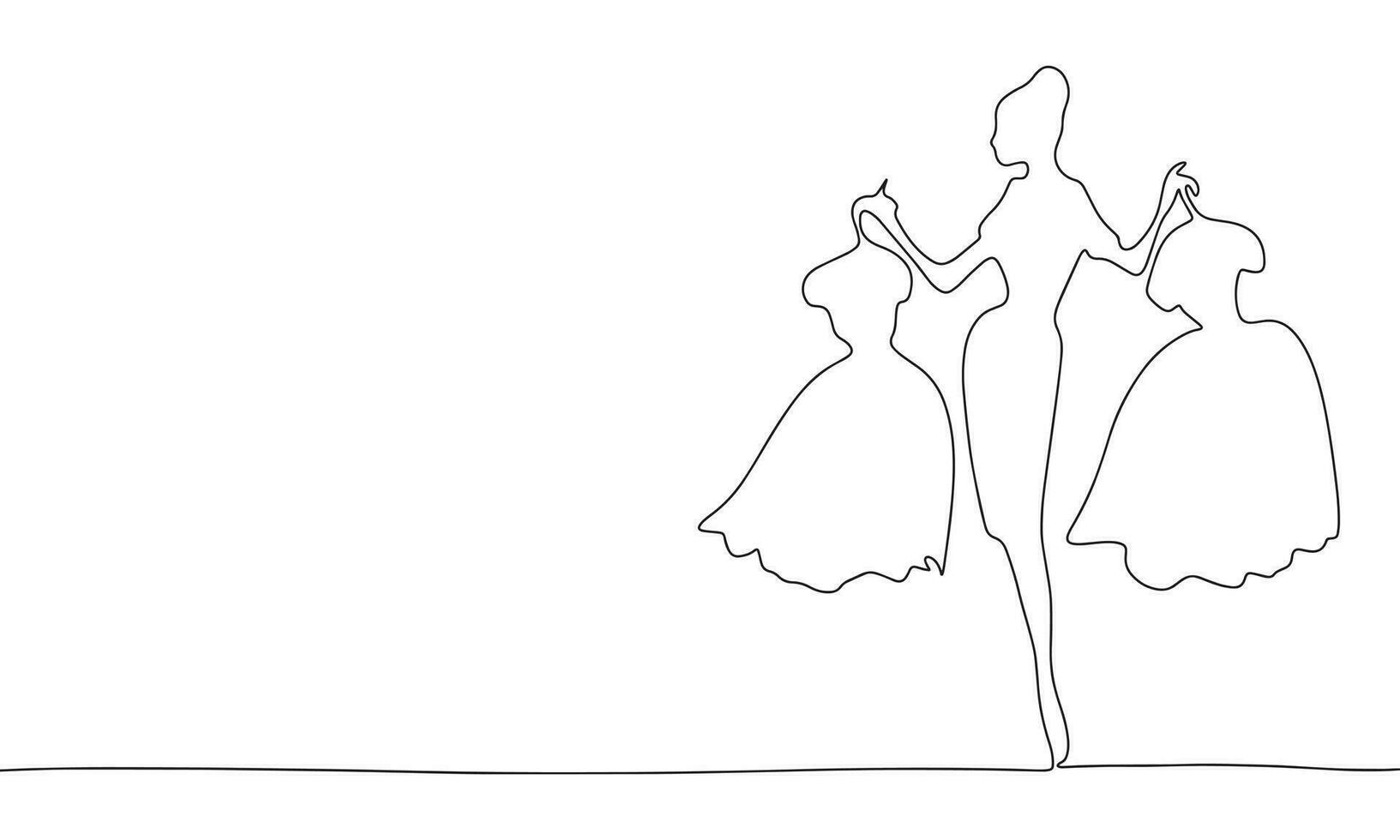 continuo uno línea dibujo Moda mujer con vestido. vector ilustración Moda bandera concepto línea arte, contorno silueta.