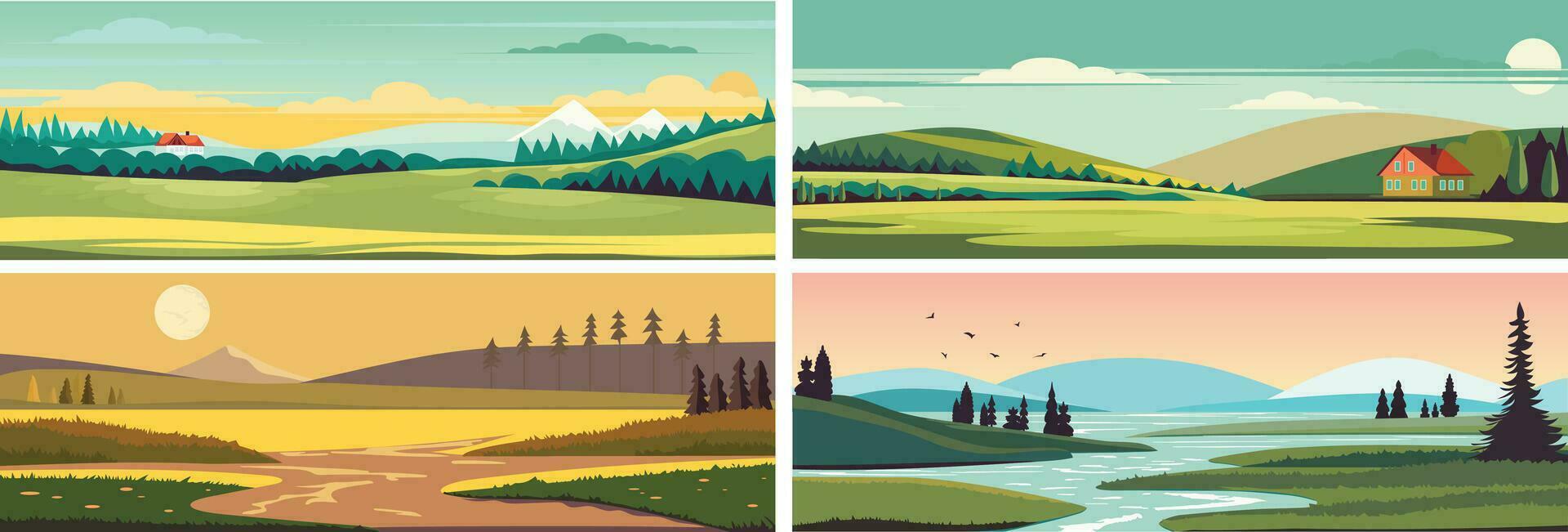 conjunto de decorativo largo pancartas con resumen moderno de colores paisajes colección de antecedentes de naturaleza, bosque, mar de verano estaciones para cubiertas, tarjetas, decoración. vector ilustración