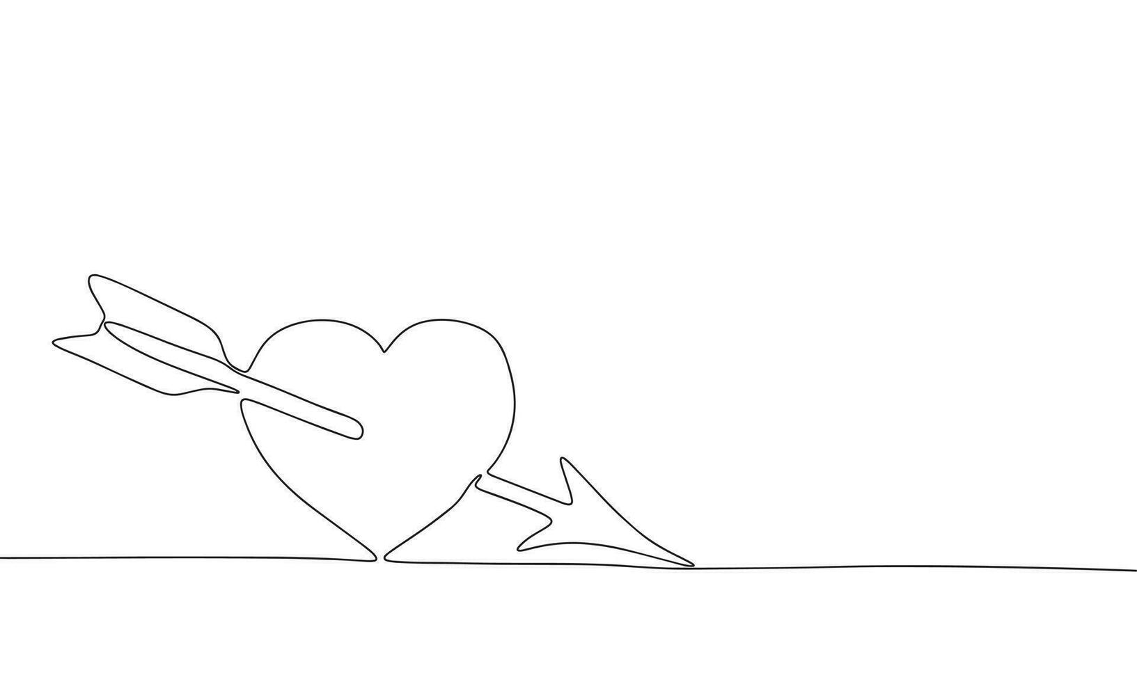 Continuous one line drawing heart and arrow. Vector illustration Valentines Day banner concept line art, outline silhouette.