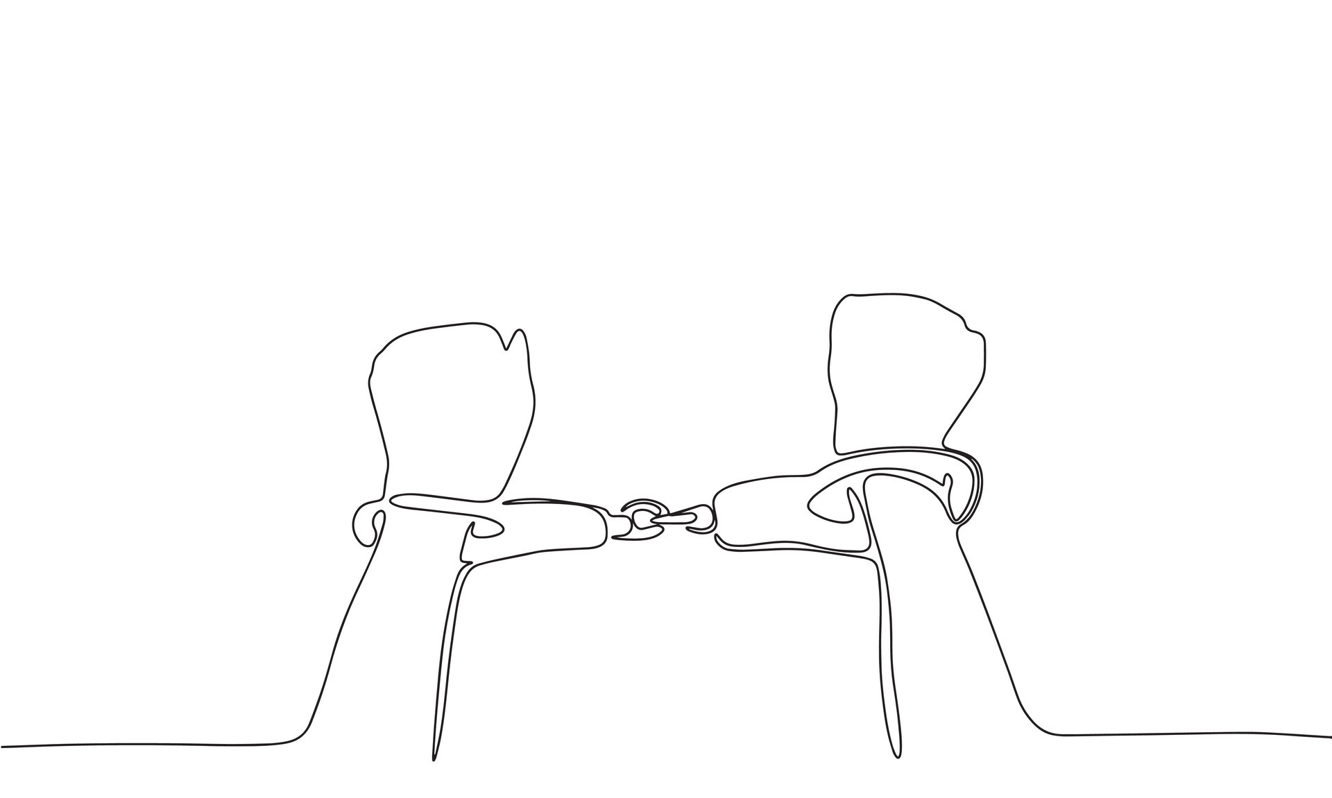 One Line Branch with hands in handcuffs Vector Drawing. Style Template