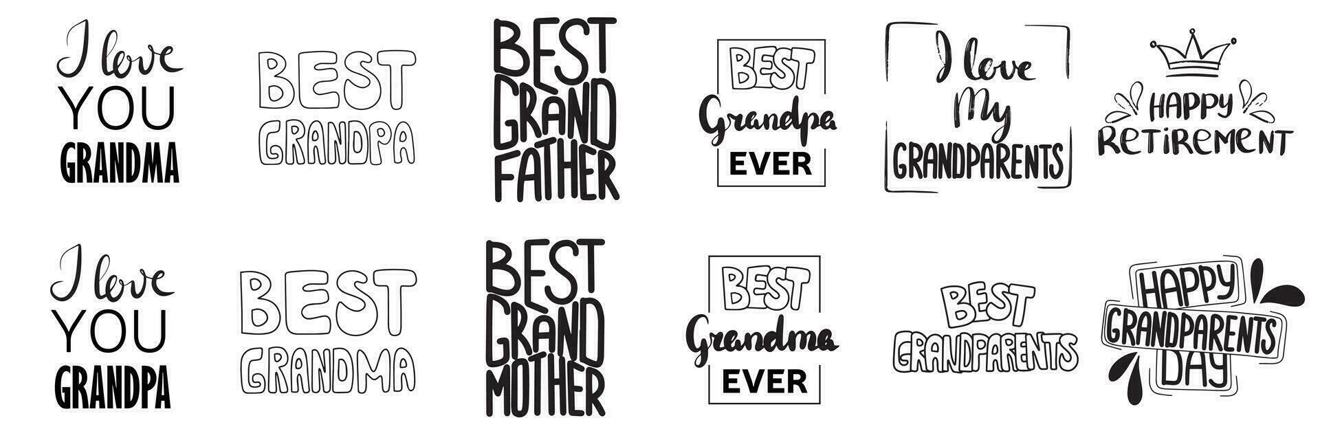 Collection of hand writhing banner phrases about grandparents. Best grandmother, the best grandfather isolated on white background. Vector illustration.