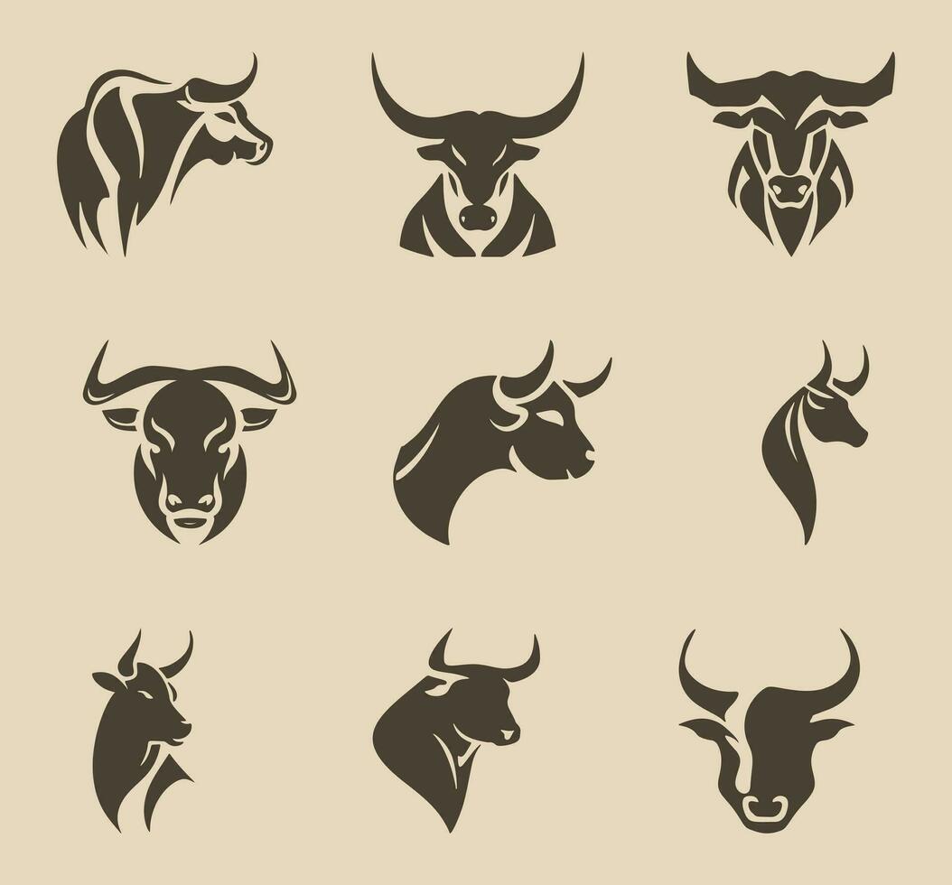 elegancia dibujo Arte toro, vaca, angus, búfalo, vacas cabeza logo. prima logo. vector