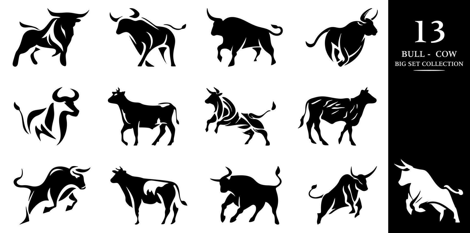 Bull and cow set. Isolated on white background. vector
