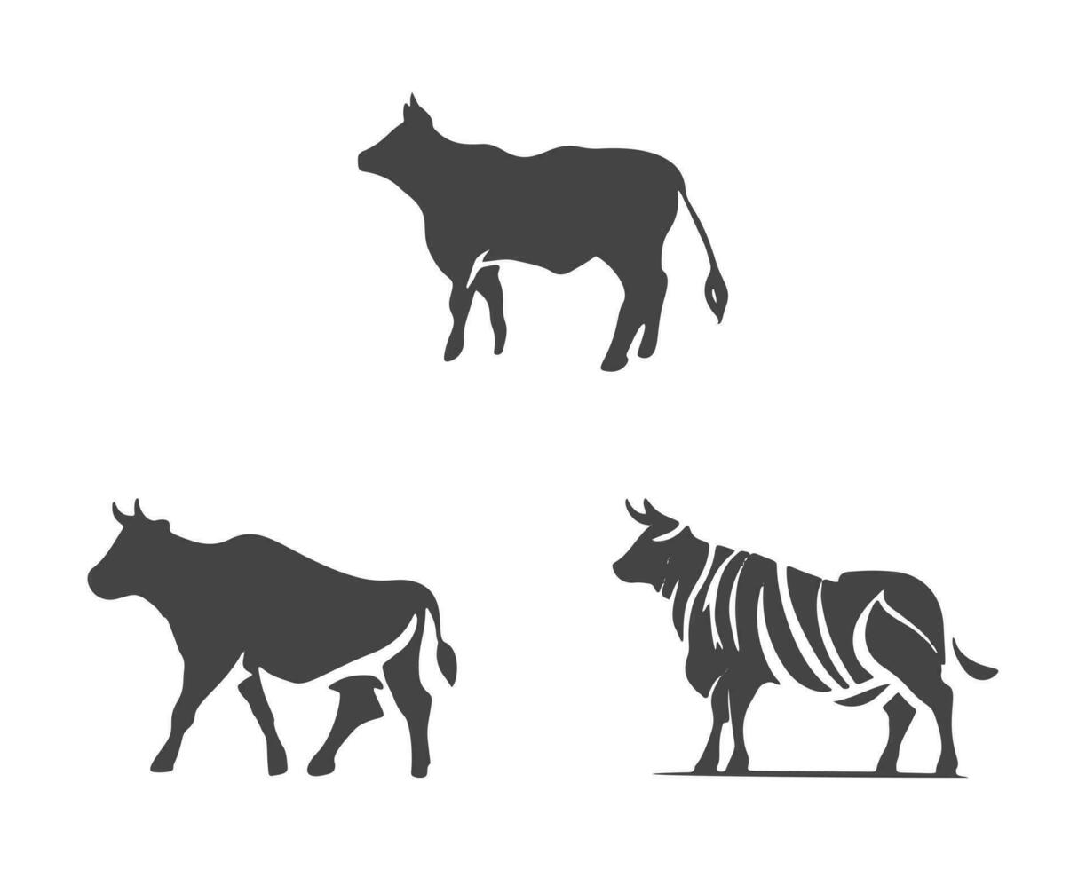 Bull and cow set. Isolated on white background. vector